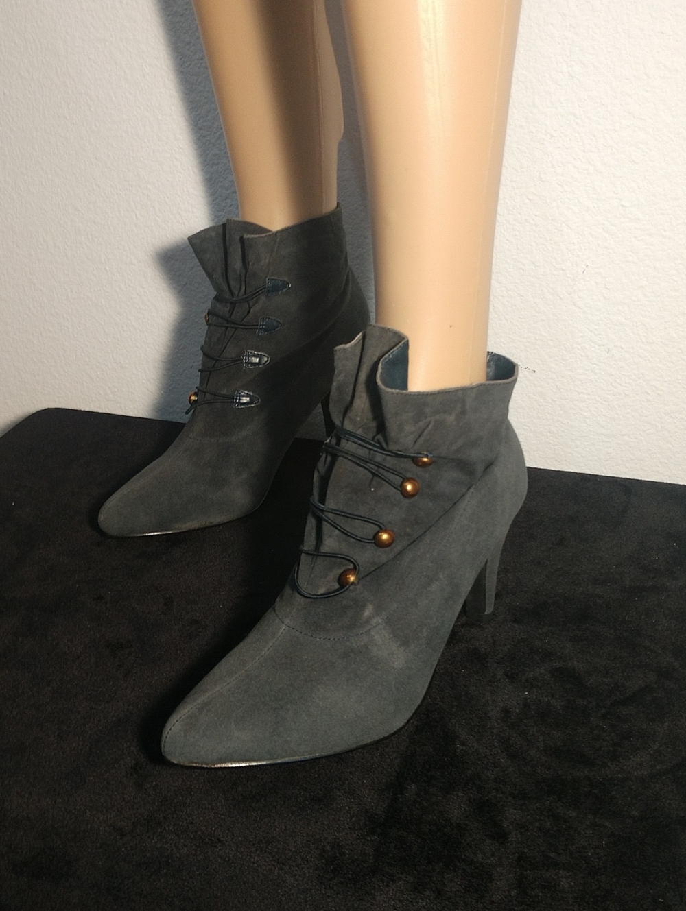 Women's Faux Suede Ankle Boots with Decorative Lacing - Gray